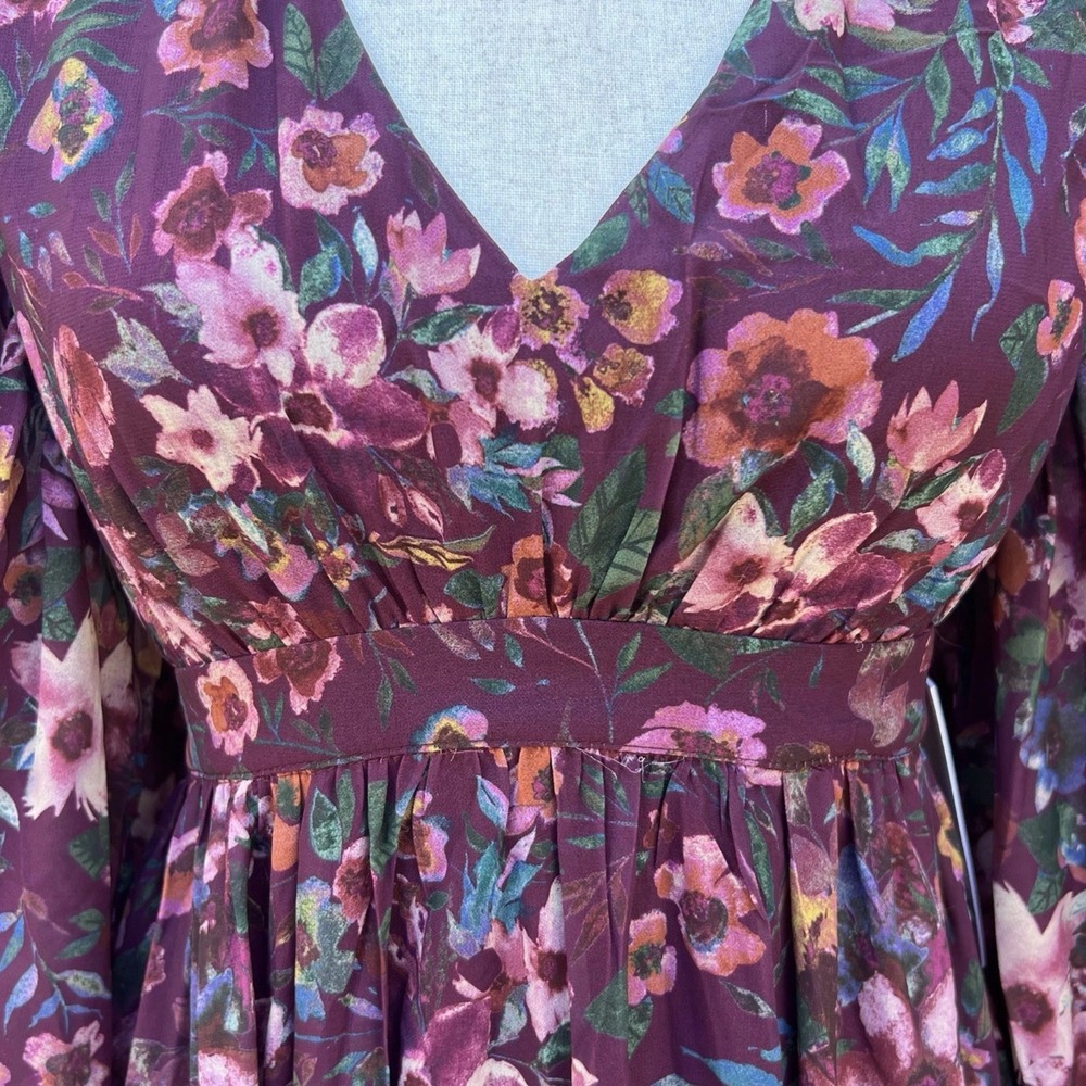 Aura Maxi Dress Colorful Floral XS V-Neck Empire Waist Balloon Sleeve Prairie - Picture 7 of 13